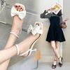 With skirt fairy style gentle bow word with thin heel square head shoes high heel sandals women 2025 summer new