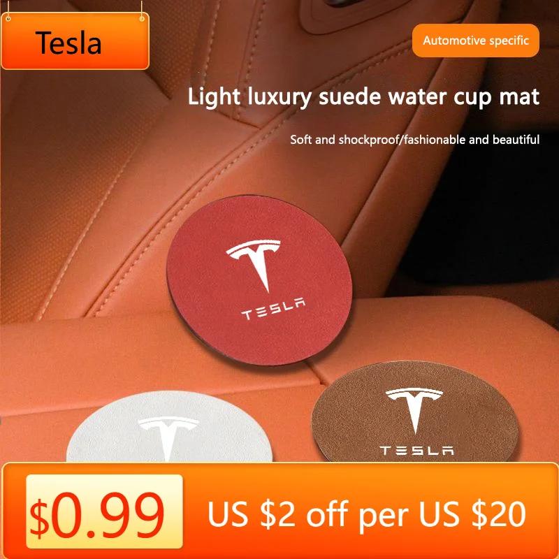 Car Sticker Tesla 2pcs Non-slip Car Logo Coaster Water Cup Pad For Tesla Model 3 Y S X 2017 2018 2019 2020 2021 2022 2023 Roadst