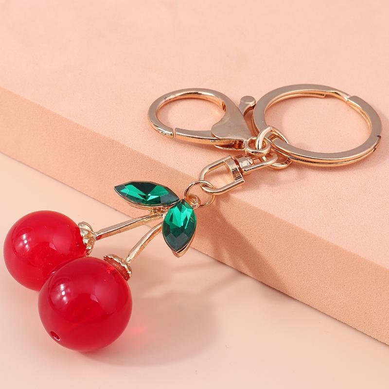 Lovely Crystal Cherry Keychain Simulated Fruit Keyring Pendants for Women Girls Handbag Decor Charm DIY Jewelry Gifts