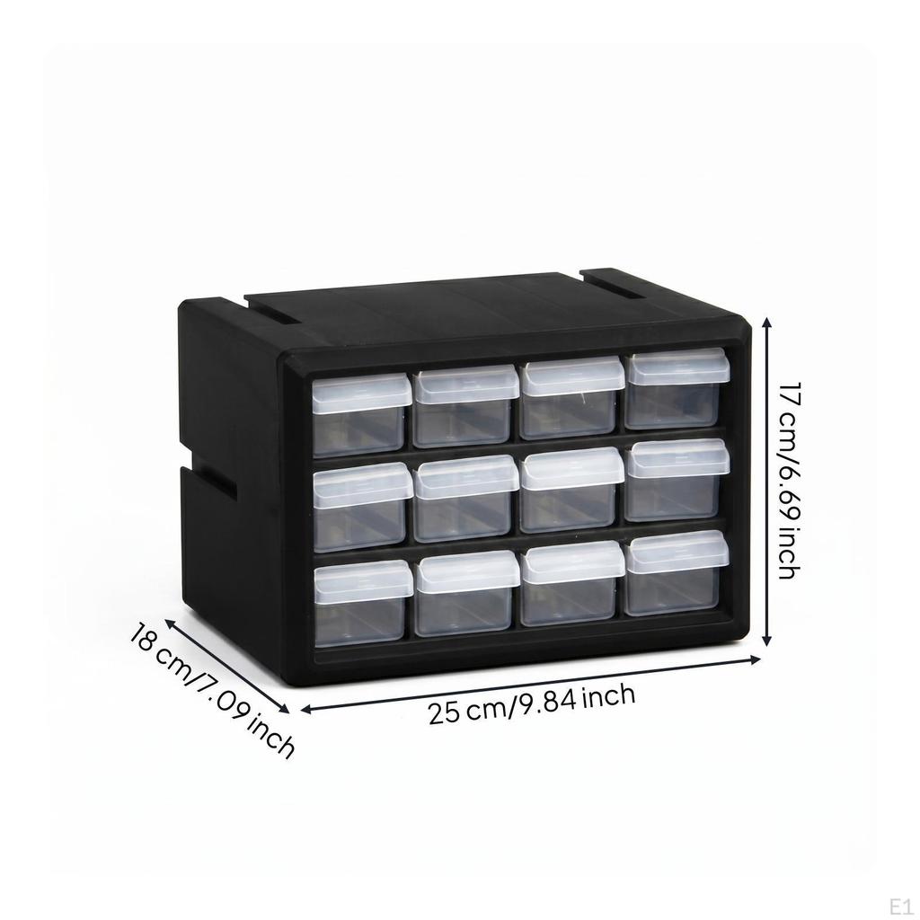 12Drawer Parts Organizer TransparentFront Storage Cabinet Pullout Drawers for