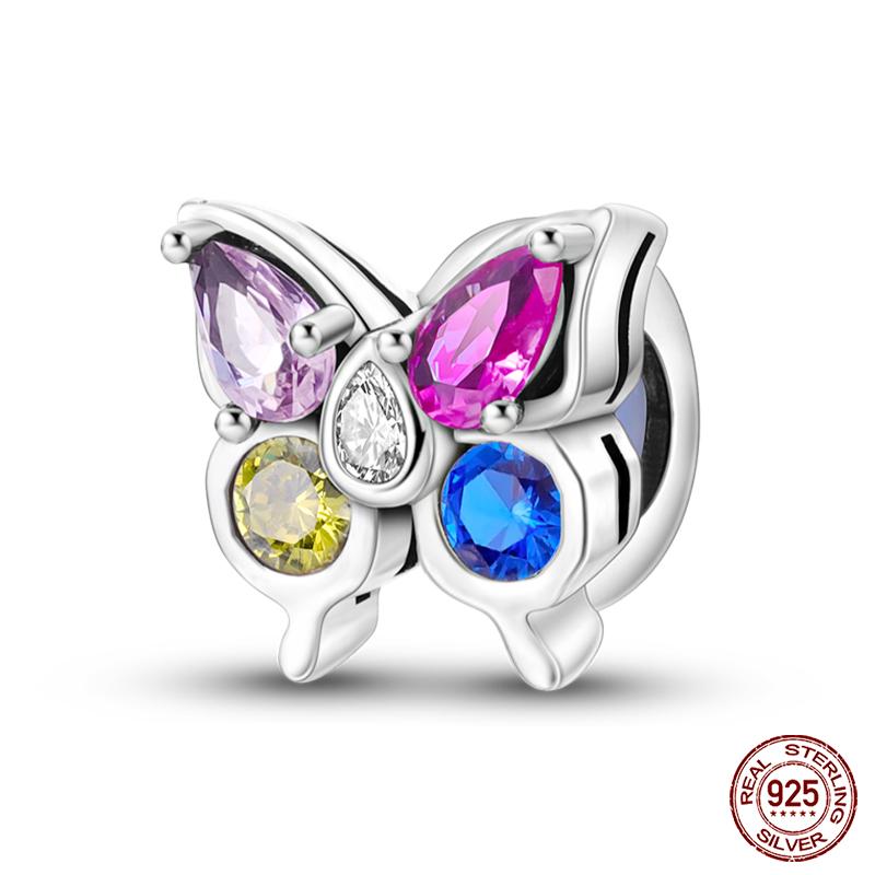 100% Copper Butterfly Flower Blue Zircon Charms Beads Fit Qikaola Original Bracelets Exquisite Diy Jewelry Gift