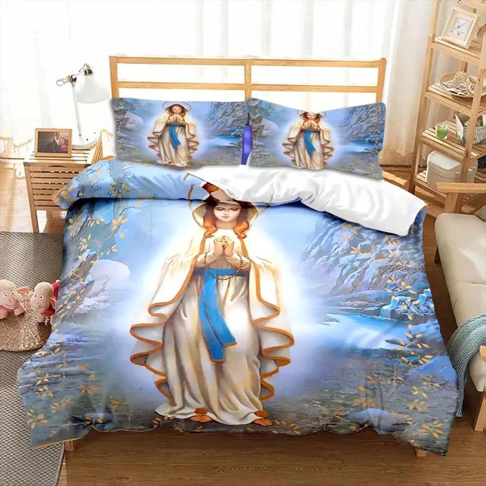Jesus Virgin Mary Theme Children Room Bedroom Bedding Set Comforter Cover Kids Bed Polyester Duvet Cover Set with Pillowcase