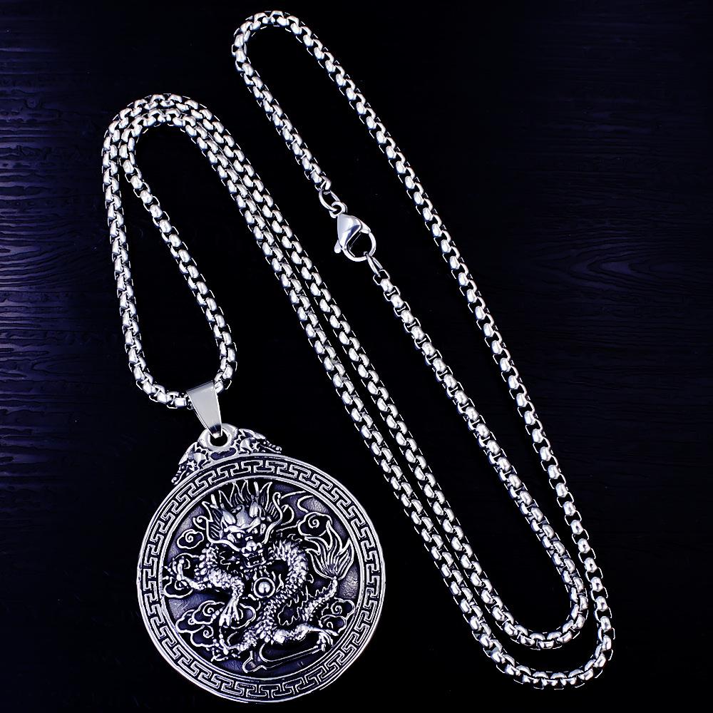 Necklace Hip-hop Dragon Embossed Medallion Pendant for Men and Women