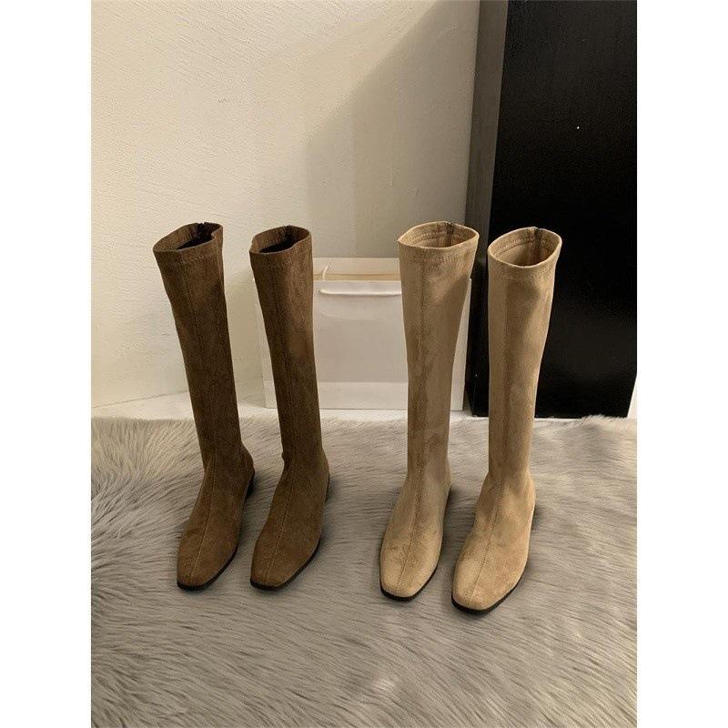 Thick heel pointed head suede thin long boots shoes new season Korean version long boots medium tube knight boots