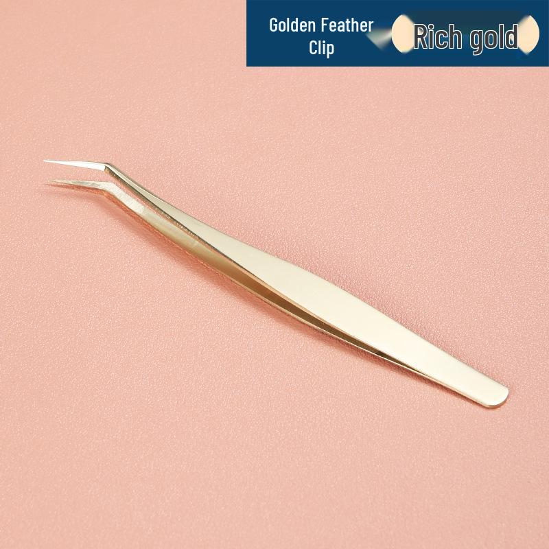 Plated Iridescent Precision Stainless Steel Rose Gold Feather Tweezers for Grafting False Eyelashes