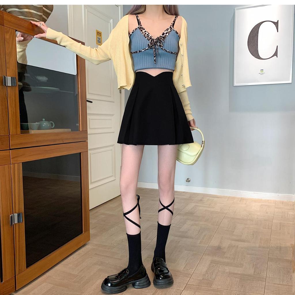 Women's High-Waisted A-Line Black Midi Skirt - 2025 Autumn Slimming Design