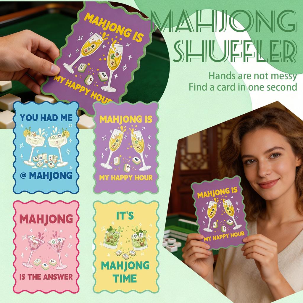Set of 4 Mahjong Shuffling Cards Durable Waterproof Printed Game Accessories for Party and Gift Use with Mahjong Rules Included