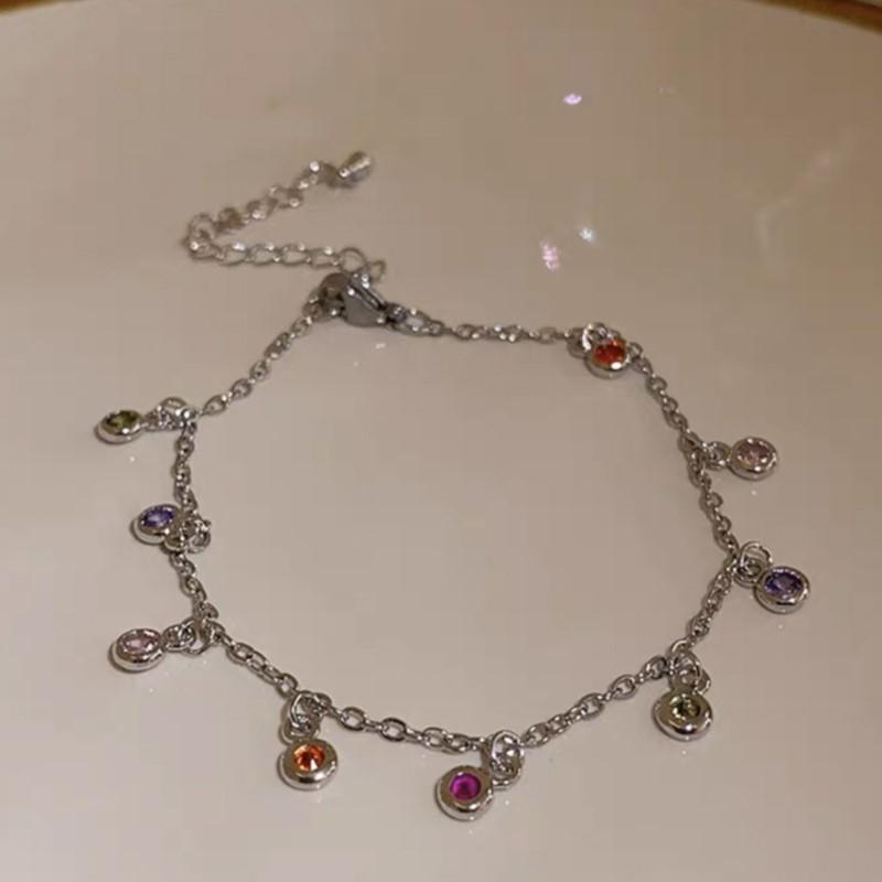 Silver Elegant Round Zircon Anklet for Women Light Summer Boho CZ Beads Chain Foot Chain Party Jewelry Gifts