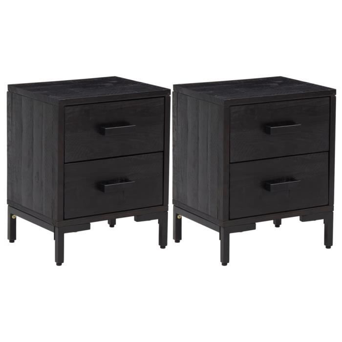 3120339 vidaXL Tables de chevet 2 pcs Noir 36x30x45 cm Bois de pin massif
