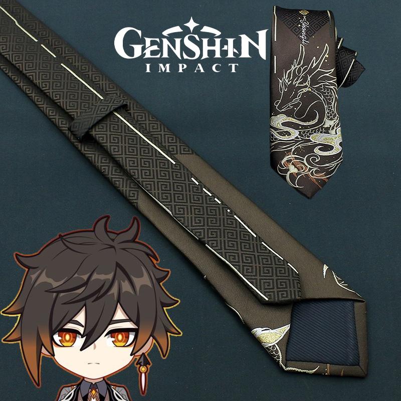 Genshin Impact Zhongli Necktie Shirt Accessory Cos Ties Clothes Decor Gift Adult