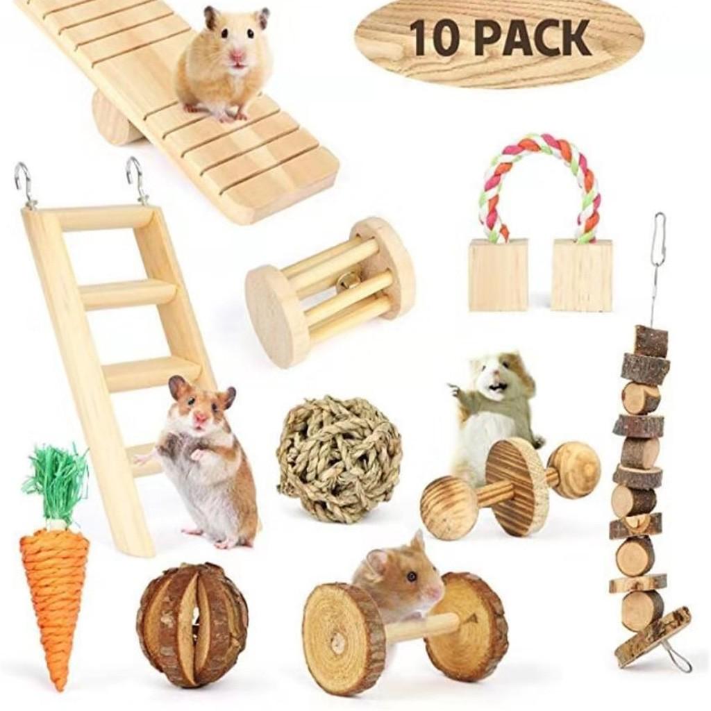 Wooden Pet Toy Hamster  Pig Parrot Playing Molars Set