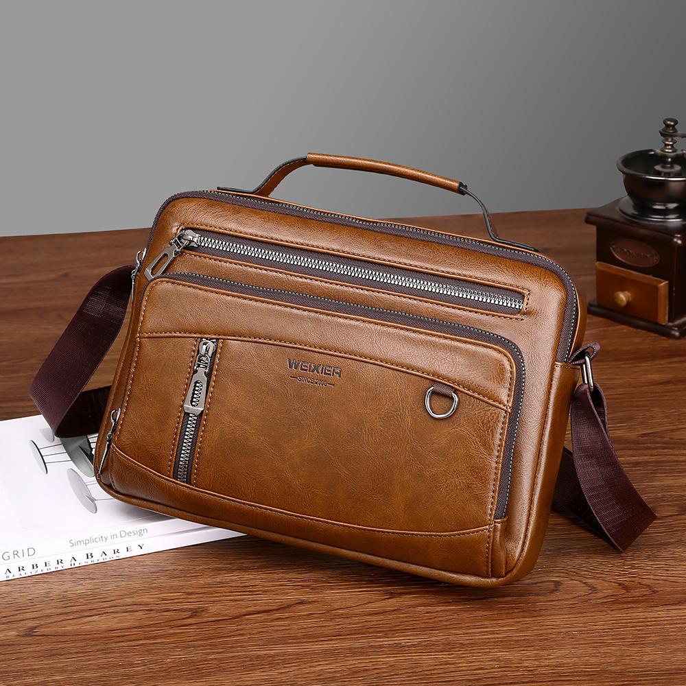 WEIXIER Men's Leather Messenger Bag Waterproof Crossbody Shoulder Bag Sling Satchel Bag Briefcase for Work Business Travel