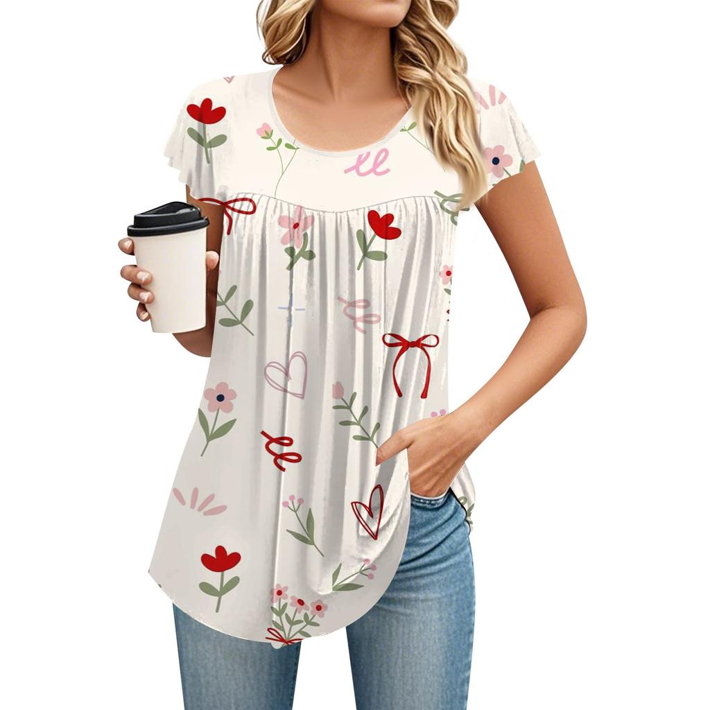 Women's Round Neck Short Sleeve Mid Length T-Shirt Loose Casual Short Sleeve T-Shirt Top