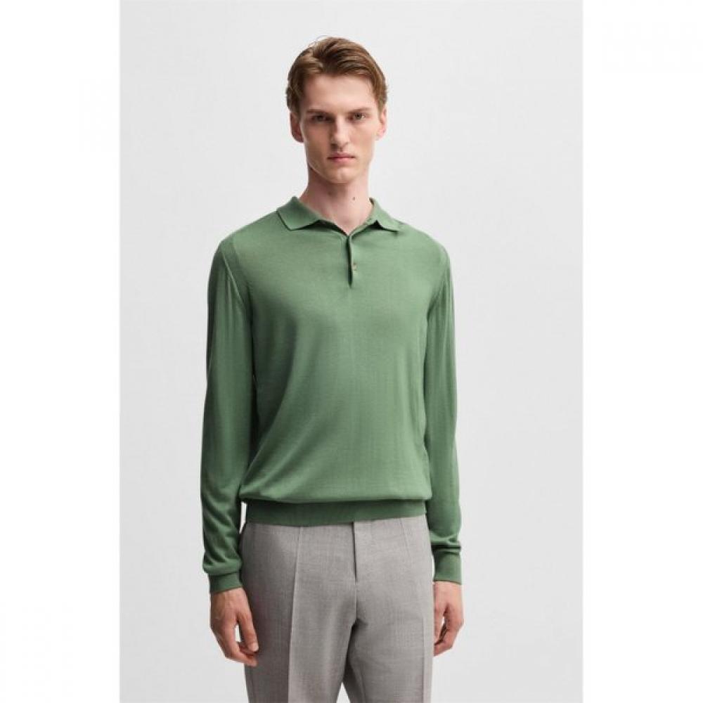 

Boss Wool Silk Cashmere Regular Fit Polo Knit Sweater Medium Green XL