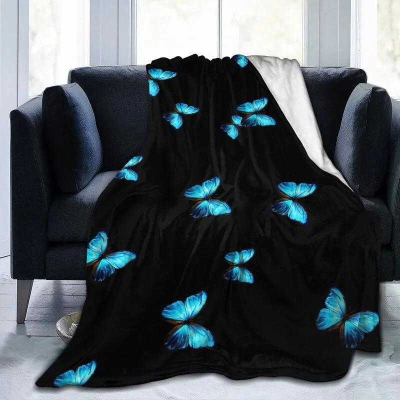 Cartoon Butterfly Pattern Throw Flannel Blanket Chic Super Soft Warm Plush Blanket for Bedroom Couch Sofa Decoration