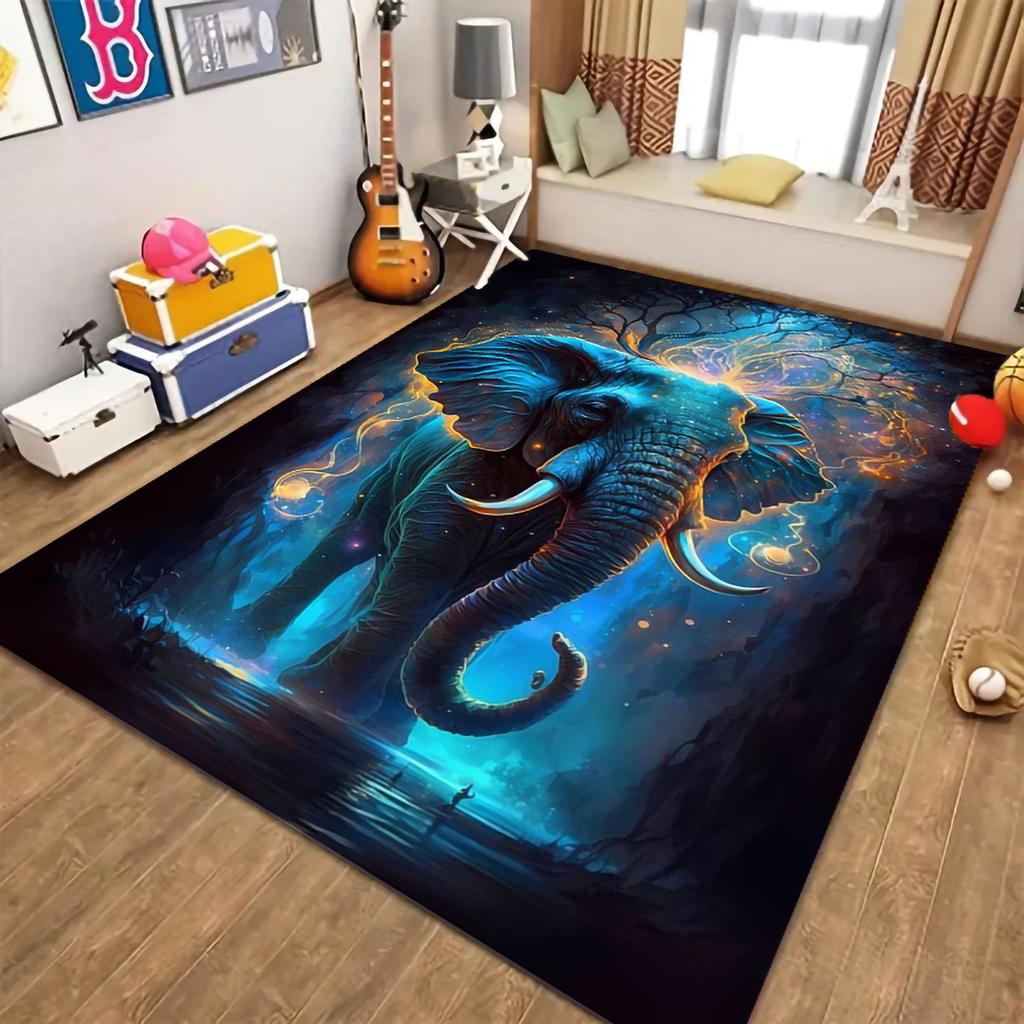 Fantasy Elephant Pattern Area Rug, Magic Wild Animal Anti-slip Carpet for Living Room Bedroom Home Decor Mat Room Decor Doormat