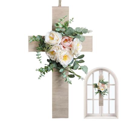 2026 Easter Cross Simulation Flower Decoration Cross Symbol Easter Wreath Easter Religious Long-Lasting 3D Floral Wreath