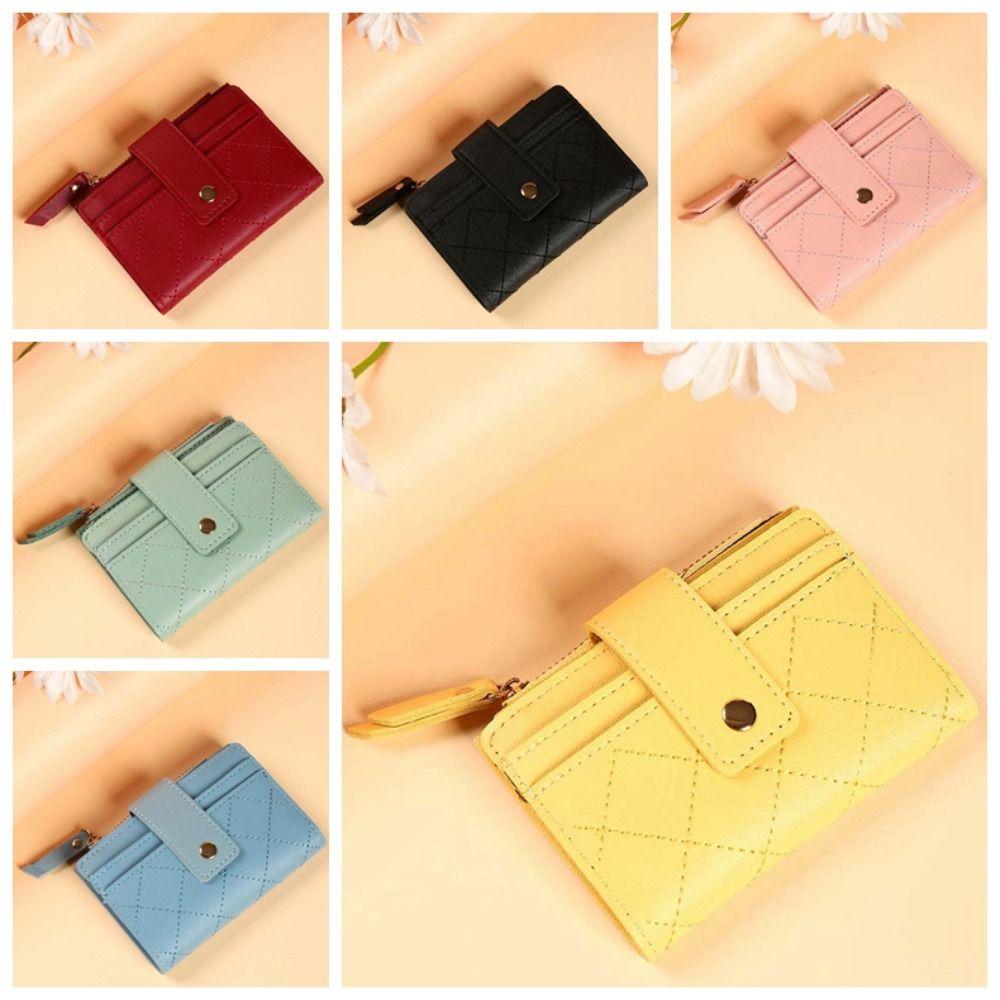 Transparent Women Lingge Wallet Portable Lady Short PU Purses Versatile Solid Color Card Bag  Work