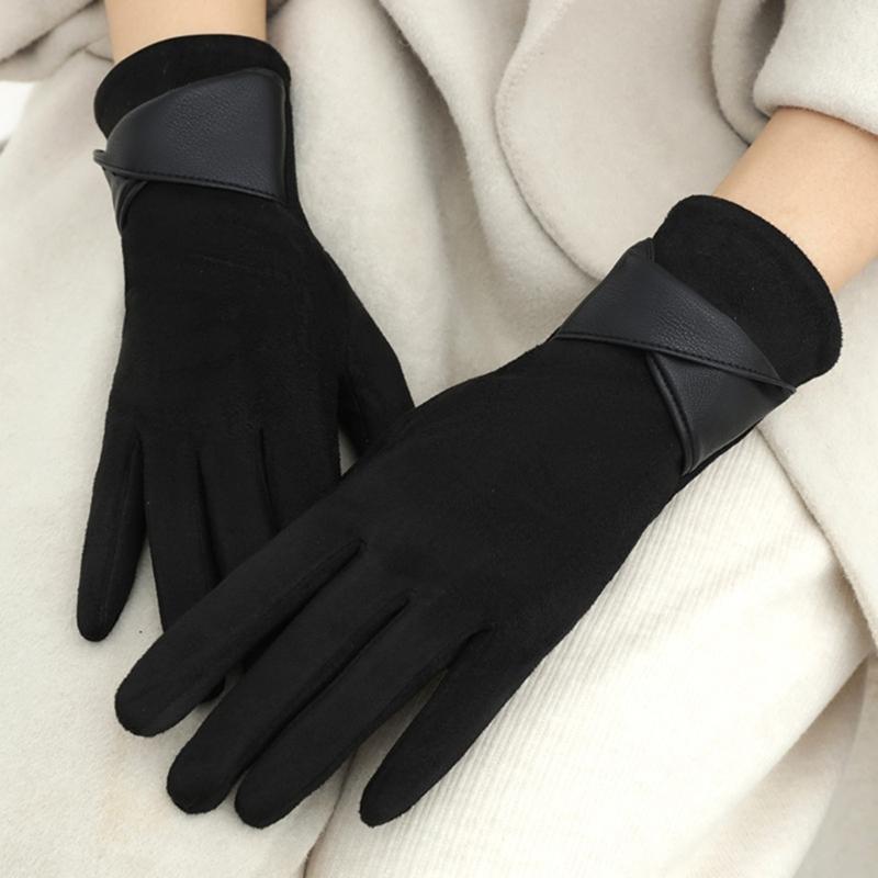 Women's Sueded Gloves with Fleece Lining for Warmth and Stylish Fashionable Bowknot Cuffs Hand Gloves for Daily Use