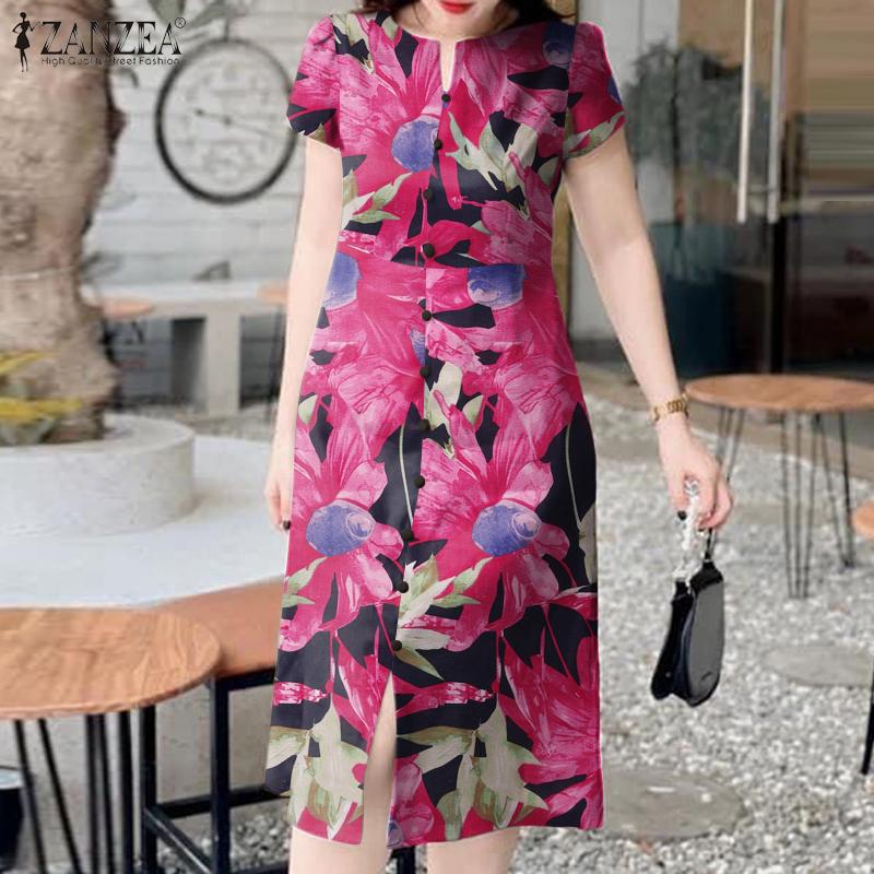 ZANZEA Women Floral Print Casual O-neck Short Sleeve Summer Dress