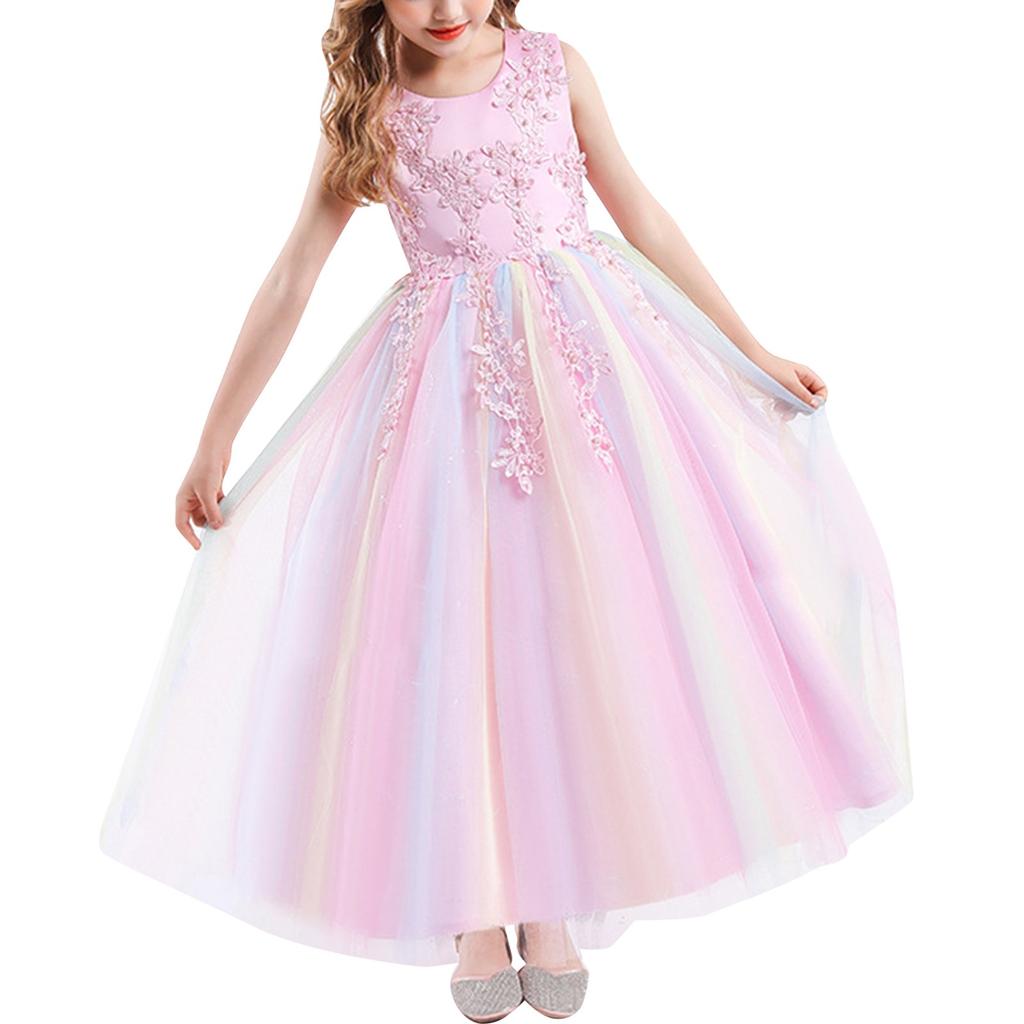 Girl's Lace Embroidery Bow Performance, Birthday Wedding Princess Dress, Skirt