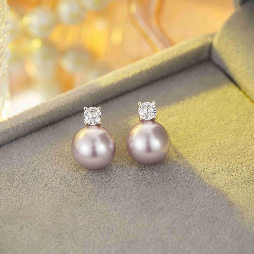 925 Silver South Sea & Akoya Baroque Pearl Stud Earrings - Perfectly Round, Lustrous, Classic Diana Style for Women