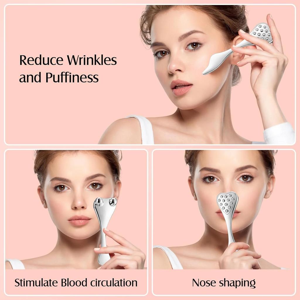 Stainless Steel Gua Sha & Facial Roller for Esthetician Supplies Women Gift Skin Care Tool for Puffiness Wrinkles Dark Circles
