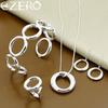 ALIZERO 925 Silver Round Circle O Bracelets Necklace Earrings Rings for Women Wedding Party Gift Jewelry 4Pcs Set