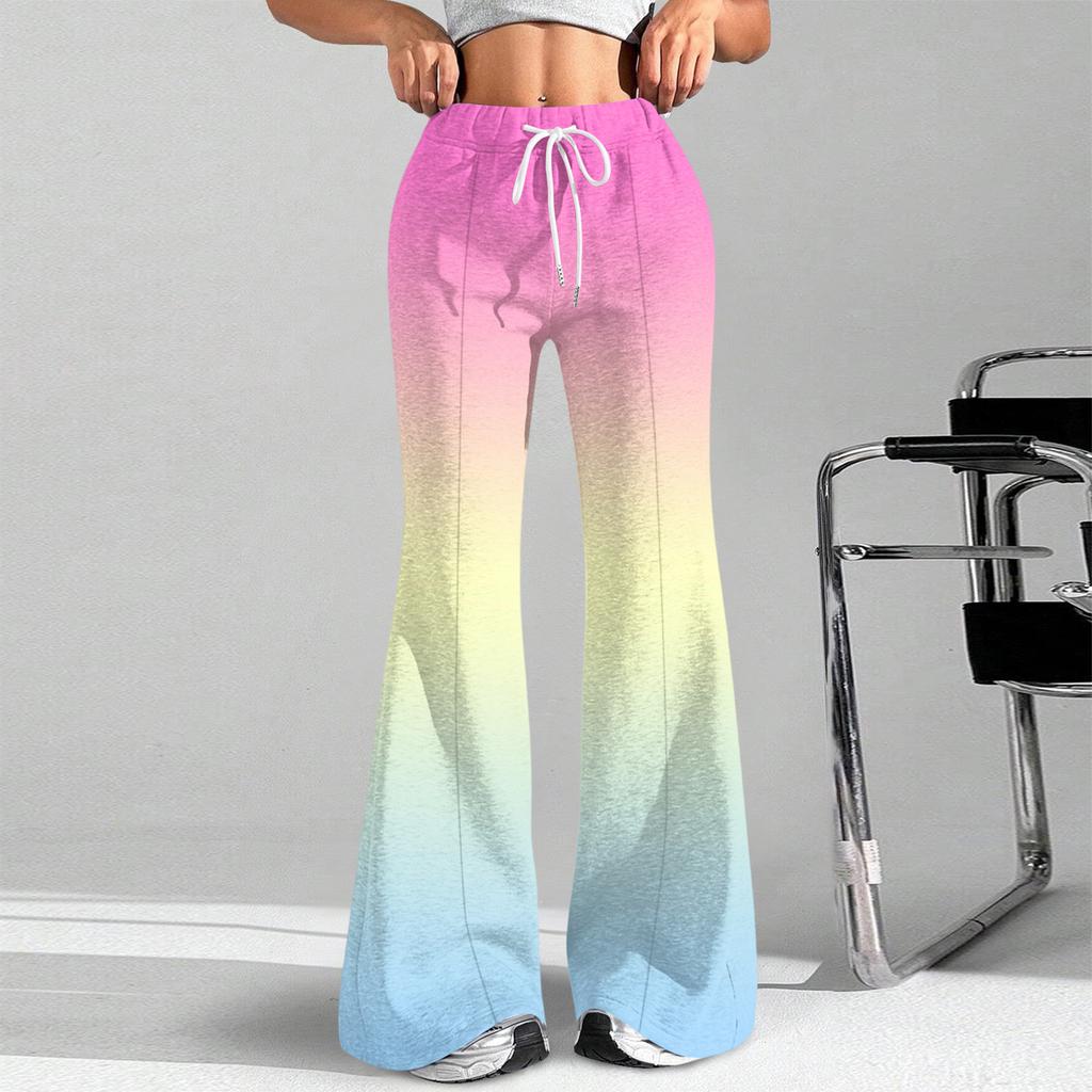 Damenmode Lockerer Kordelzugbund Farbverlauf Bedruckte Lässige Sporthose Lässige Schlaghose