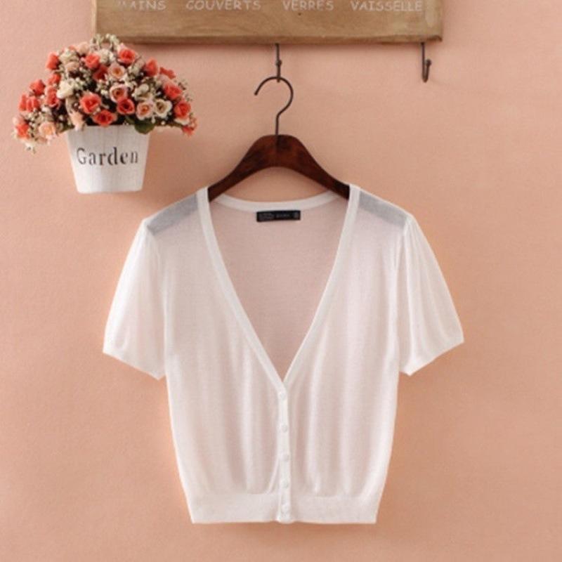 Outerwear Jerseys Summer Cardigan Women Cropped Blouses Korean Fashion Style Cute V-neck Women's Coat Black Bolero Woman Basic