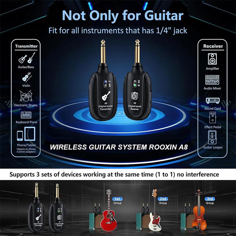 A8 Wireless Guitar System Built In 4 Channels Wireless Guitar Transmitter Receiver For Electric Guitar Bass Violin