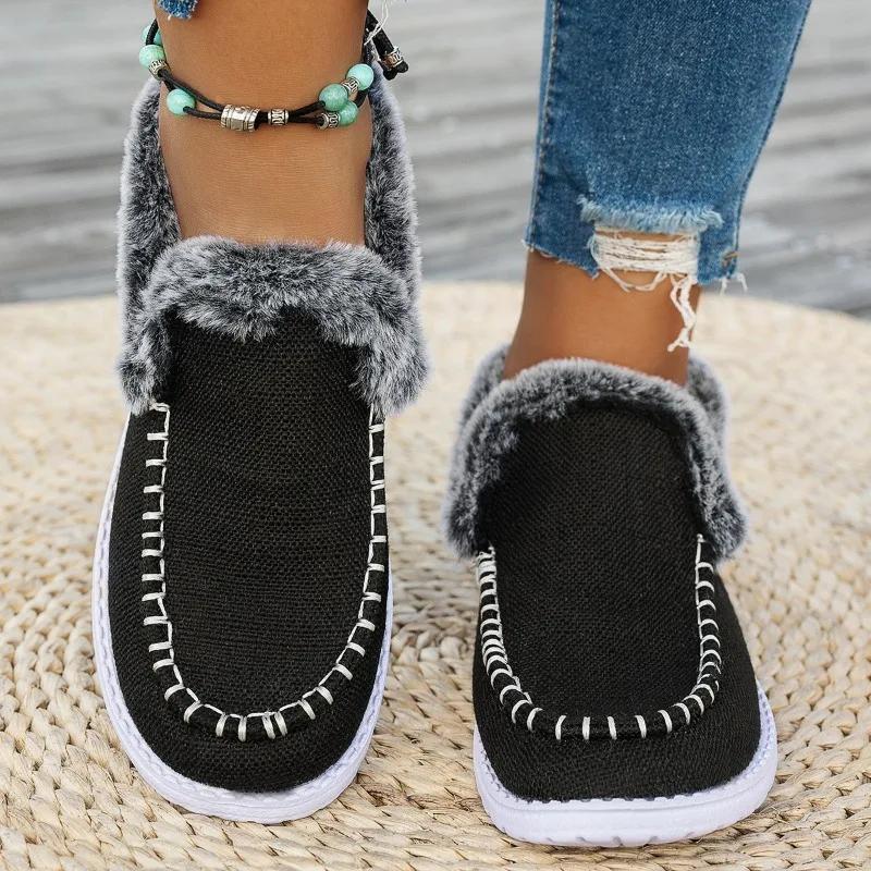 Outdoor Warm Ladies Shoes 2024 Plus Size Loafers Women's Flats Casual Bean Flats Women Round Toe Slip On Light Shoes Women