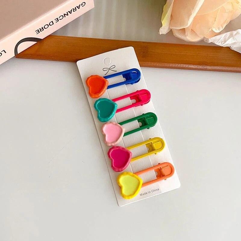 5PCS Candy Color Bead Heat Flower Hairpin Girls Side Bangs Hair Clips Ins Wind Duckbill Clip Headwear for Kid Hair Accessories