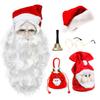 Adult Men Women Santa Claus Performance Cosplay Costume Props Beard Set Hand Cranked Bell Christmas Candy Gift Bag