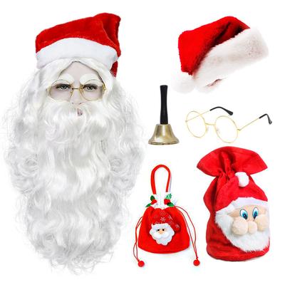 Adultos Homens Mulheres Papai Noel Performance Fantasia Cosplay Adereços Conjunto de Barba Sino Operado Manualmente Sacola de Presente Doce de Natal