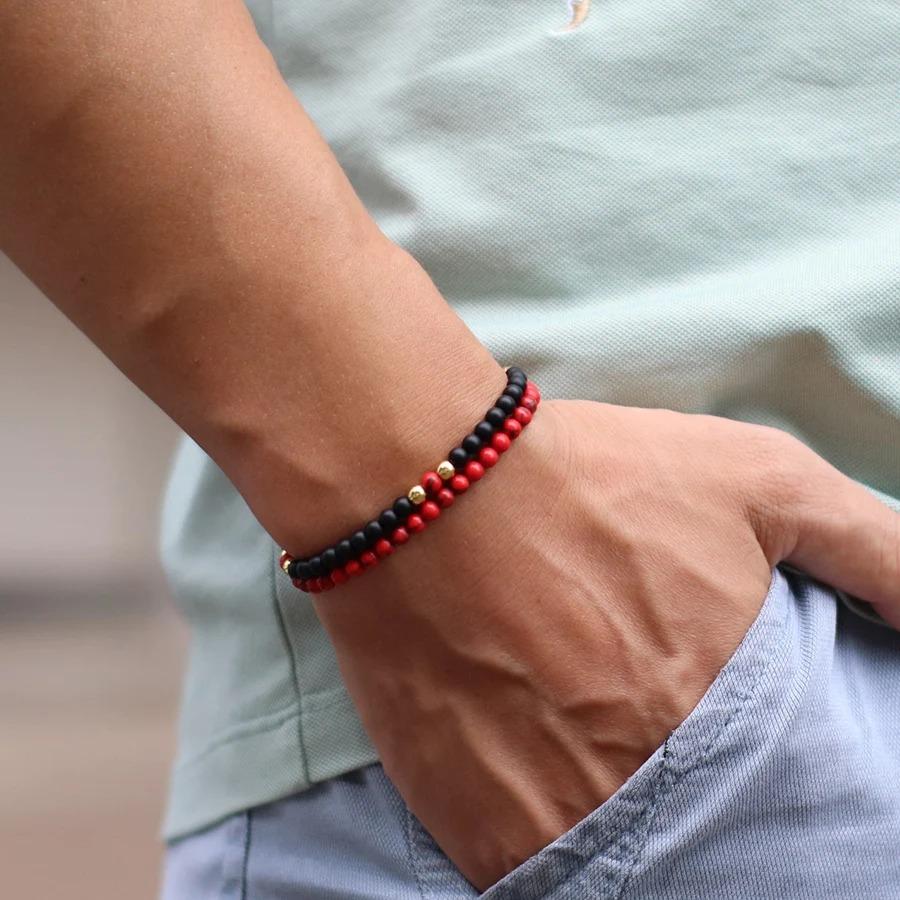 Unique 2Pcs/Set Beaded Bracelet Men 4mm Samll Stone Tiger Eyes Howlite Malachite Braslet Homme Perfect Gift For Boyfriend Joias