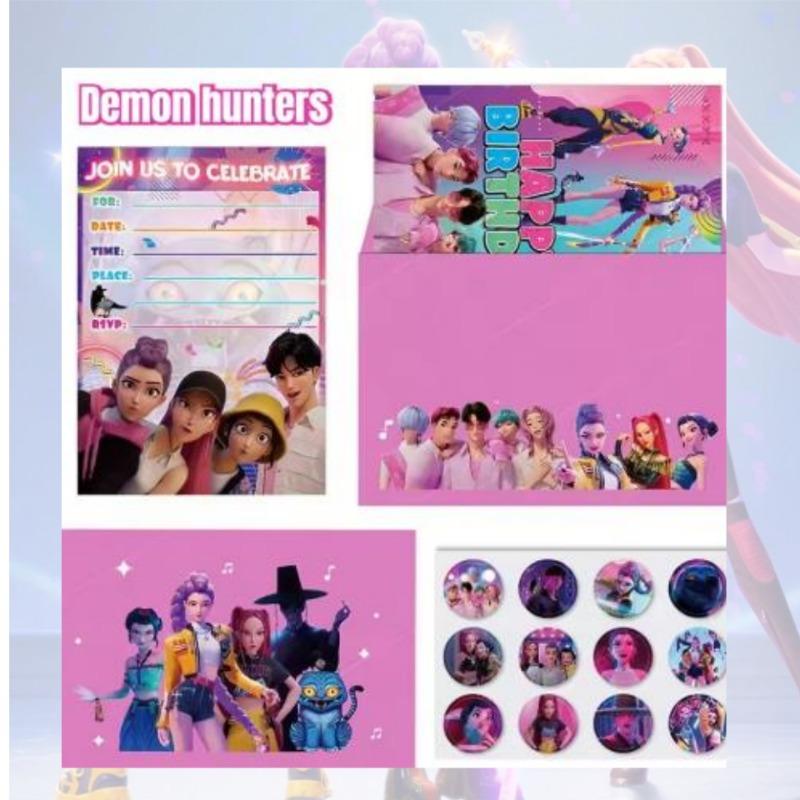 Überraschungsparty Kinder Einladungskarte KPOP Teufelsjäger 12er Set Einzelblatt Halloween Geburtstag Umschlagkarte