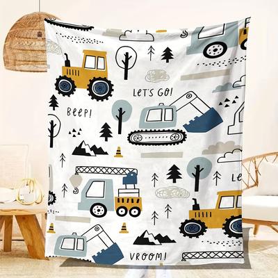 The Cartoon Excavator Print Blanket Is Suitable for All Seasons, Warm and Comfortable, Perfect for Sofa, Nap, Camping
