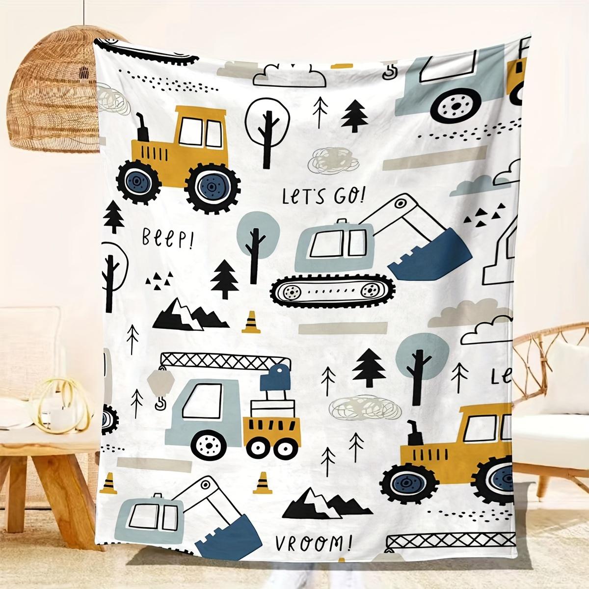 

The cartoon excavator print blanket is suitable for all seasons, warm and comfortable, perfect for sofa, nap, camping 100x150cm