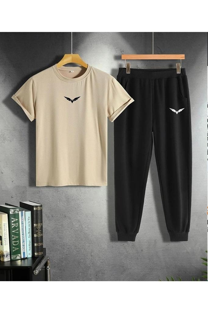 Pánská nadměrná velikost Nadměrná velikost Tepláková souprava Speciální výroba s potiskem orla 100% bavlna Krátký rukáv Letní pánská tepláková souprava