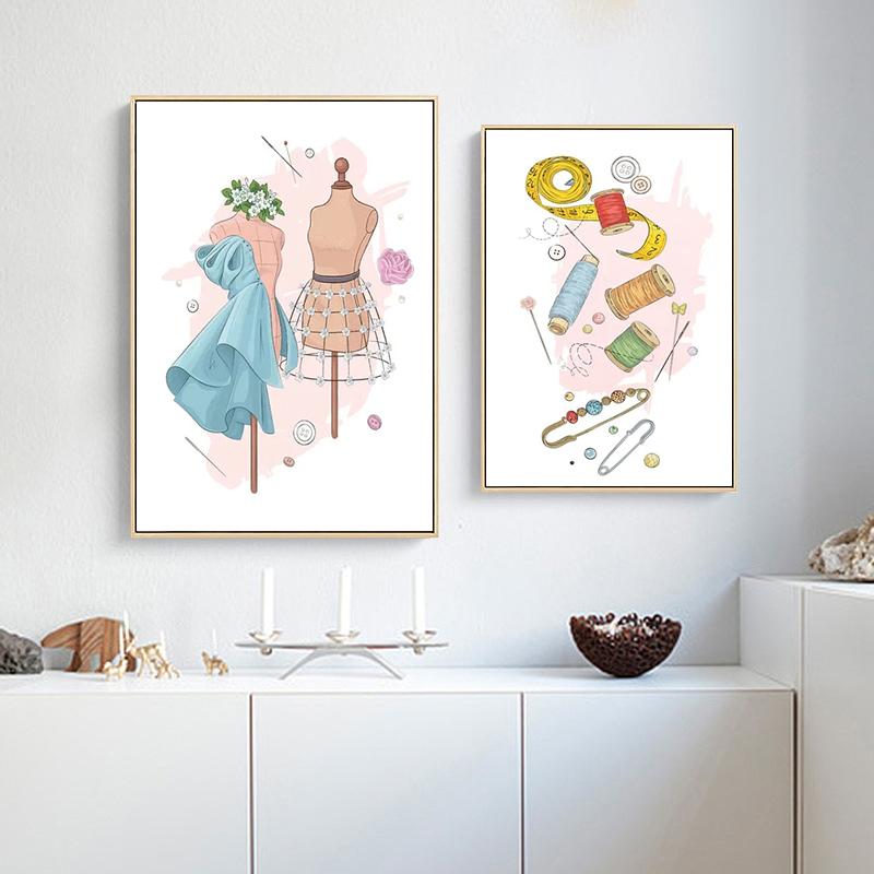 Maszyna do szycia Igła Nici Nożyczki Piękne plakaty i wydruki do szycia Sztuka ścienna Malowanie na płótnie Obrazy do wystroju pokoju rzemieślniczego