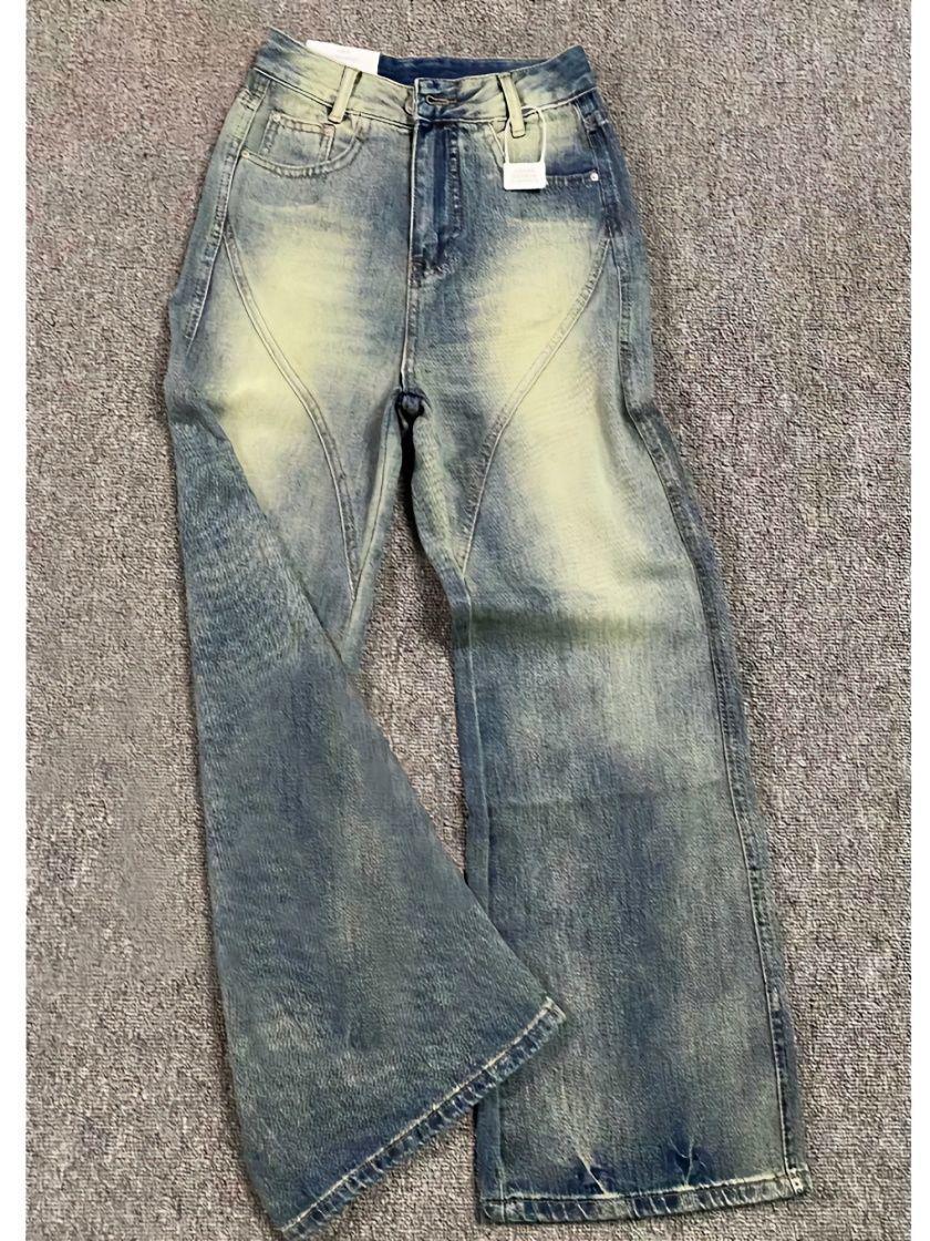 

Женские джинсы с высокой посадкой, в стиле ретро, с потертостями, широкие штанины - Стройнящие, свободного кроя, микроклеш, длиной в пол XL синий