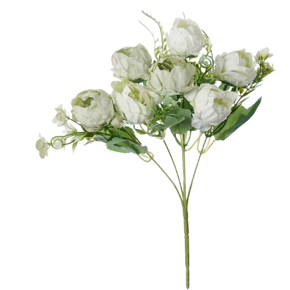 7 Peony Buds Artifiical Flower Branch 30cm Height Flexible Stems Roses Fake Flower with Green Leaves Wedding Bouquet