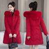 European winter down cotton jacket women's mid-length Korean version of waist thickened padded jacket new cotton jacket with a large fur collar