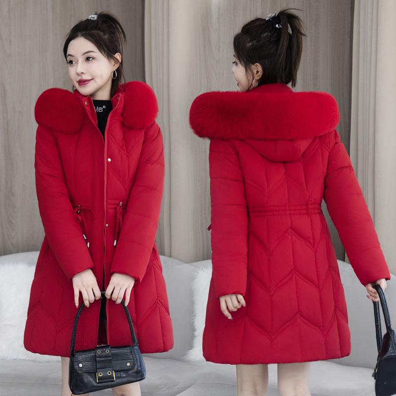 European winter down cotton jacket women's mid-length Korean version of waist thickened padded jacket new cotton jacket with a large fur collar
