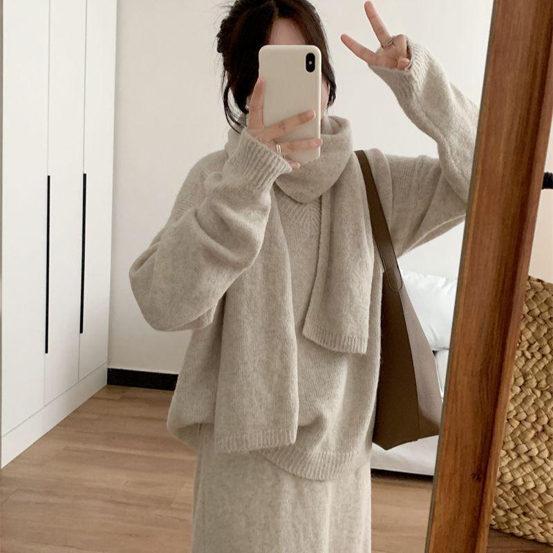 

Трикотажный комплект большого размера: Уютная осенне-зимняя миди-юбка и топ для лестного силуэта 3XL for 160-180 jin