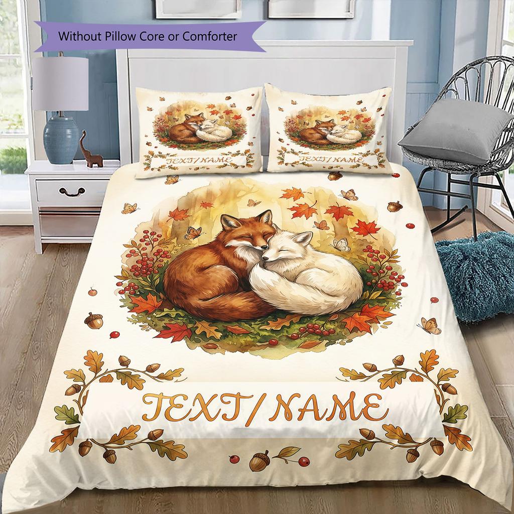 Custom Name,Watercolor Twin Woodland Animal Pattern Bedding Home Decoration Birthday Gift ( 1 duvet cover + 2 pillowcase, without core),fan merchandis