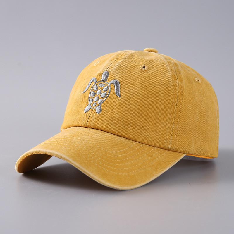 Flying Turtle Cotton Baseball Cap With Vintage Wash And Wide Brim For Casual Wear