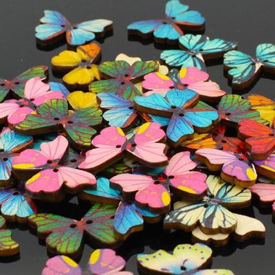50 pezzi 2 fori colori misti farfalla bottoni in legno cucito scrapbooking fai da te