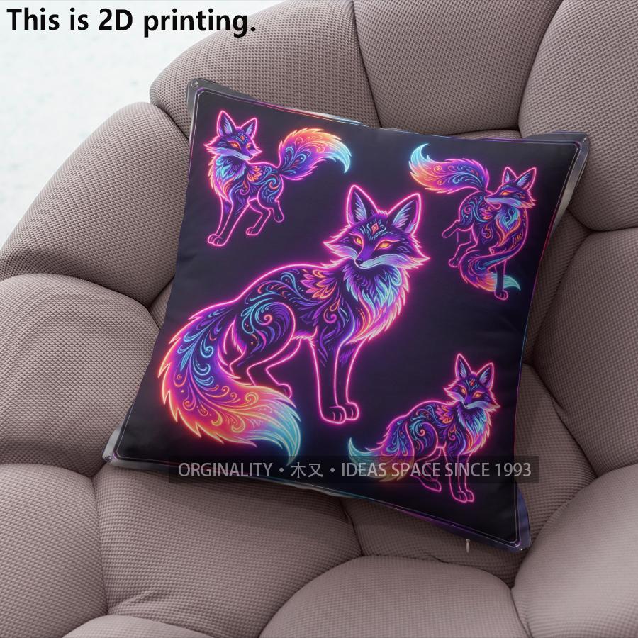 Neon Glow Mystical Fox Print Throw Pillow Covers Pattern Cushion Cover Suitable For Sofa Bedroom Car Pillow Cover